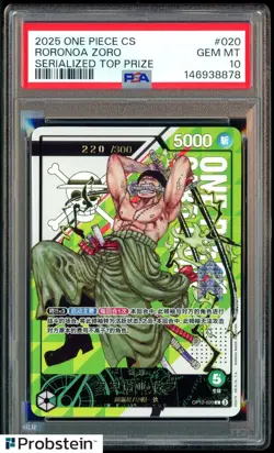2025 One Piece CS Serialized Top Prize #020 Roronoa Zoro 220/300 PSA 10 GEM MINT - Image 1