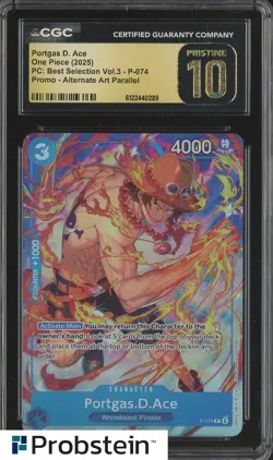 2025 One Piece PC Best Selection Vl.3 P-074 Portgas D. Ace Promo CGC 10 PRISTINE - Image 1