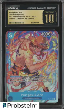 2025 One Piece PC Best Selection Vl.3 P-074 Portgas D. Ace Promo CGC 10 PRISTINE - Image 1