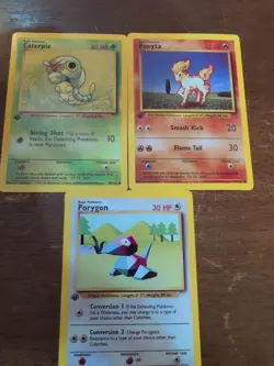 Pokemon 1999 All 1st Edition 3 Card Lot #39 Porygon, #45 Caterpie, #60 Ponyta.NM - Image 1
