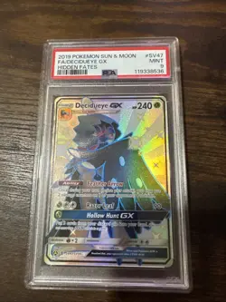 2019 Pokemon Hidden Fates DECIDUEYE GX SV47/SV94 Shiny Holo Rare PSA 9 - Image 1