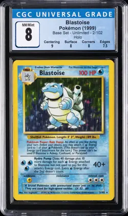 1999 POKEMON BASE SET - UNLIMITED - HOLO #2/102 BLASTOISE CGC 8 - Image 1