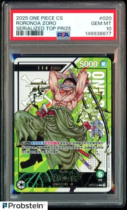 2025 One Piece CS Serialized Top Prize #020 Roronoa Zoro 114/300 PSA 10 GEM MINT - Image 1
