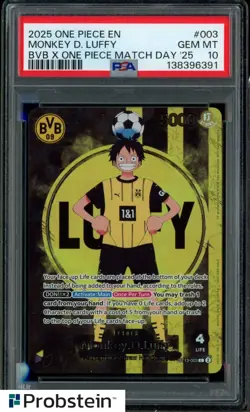 2025 ONE PIECE PROMOS BVB X ONE PIECE MATCH DAY 2025 #003 MONKEY D. LUFFY PSA 10 - Image 1