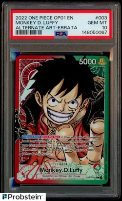 2022 One Piece OP-01 Alternate Art #003 Monkey D. Luffy Errata PSA 10 - Image 1