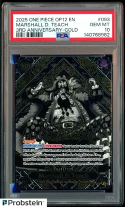 2025 One Piece OP12 EN 3rd Anniversary Gold #093 Marshall D Teach PSA 10 - Image 1