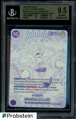 2025 ONE PIECE OP11 MONKEY D LUFFY 3RD ANNIVERSARY SILVER OP05-119 BGS 9.5 - Image 1