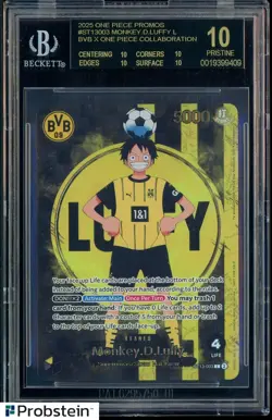 2025 BVB X ONE PIECE MATCH DAY PROMOS #003 MONKEY D. LUFFY BGS 10 BLACK LABEL - Image 1