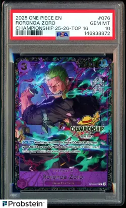 2025 One Piece EN Championship 25-26 Top 16 #076 Roronoa Zoro PSA 10 GEM MINT - Image 1