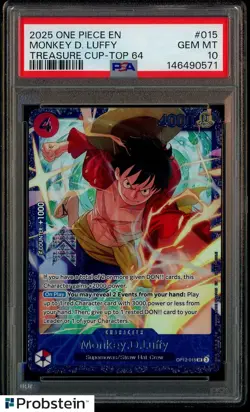 2025 One Piece EN Treasure Cup Top 64 #015 Monkey D. Luffy PSA 10 GEM MINT - Image 1
