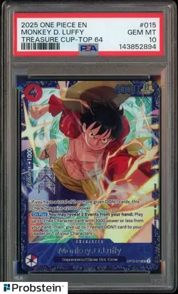 2025 One Piece EN Treasure Cup Top 64 #015 Monkey D. Luffy PSA 10 GEM MINT - Image 1