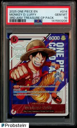 2025 One Piece EN 3rd Anniversary Treasure CP Pack #014 Monkey D. Luffy PSA 10 - Image 1