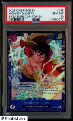 2025 One Piece EN Treasure Cup Top 64 #015 Monkey D. Luffy PSA 10 GEM MINT - Image 1
