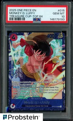 2025 One Piece EN Treasure Cup Top 64 #015 Monkey D. Luffy PSA 10 GEM MINT - Image 1