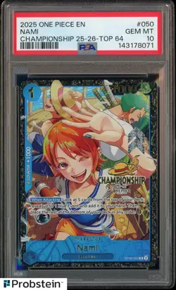 TCG 2025 One Piece EN Championship 25-26 Top 64 #050 Nami PSA 10 GEM MINT - Image 1