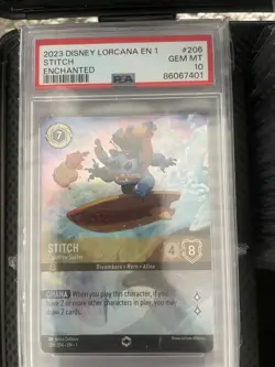 2023 DISNEY LORCANA EN 1-THE FIRST CHAPTER #206 STITCH - CAREFREE SURFER PSA 10 - Image 1