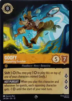 24/204 GOOFY GALUMPHING GUMSHOE EN10 SUPER RARE DISNEY LORCANA CARD - Image 1