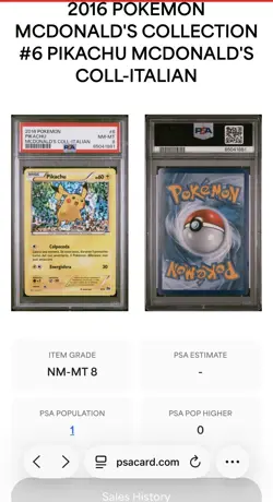 Pokemon Pikachu 2016 McDonald's Promo Italian PSA 8 Holo Card 6/12 - Image 3