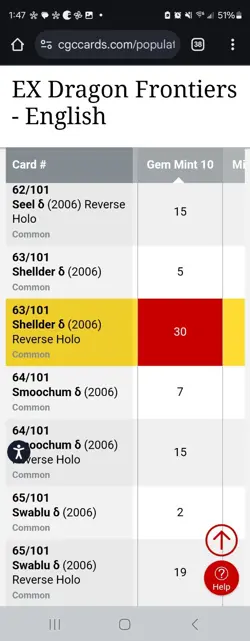 CGC 10 GEM MINT Pokemon Shellder 63/101 EX Dragon Frontier Stamped Reverse Holo - Image 4