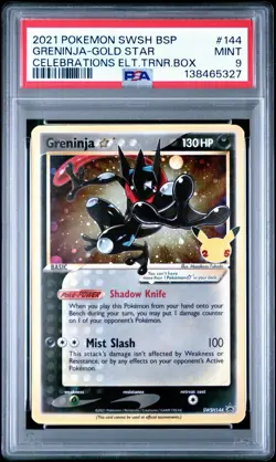 2021 POKEMON SWSH BLACK STAR PROMO #144 GRENINJA GOLD STAR PSA 9 MINT - Image 1