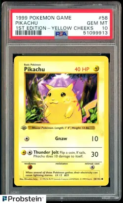 1999 Pokemon Game 1st Edition #58 Pikachu PSA 10 GEM MINT - Image 1