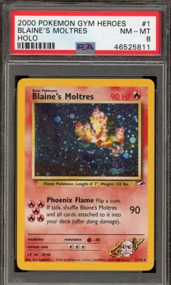 Pokemon Blaine's Moltres Gym Heroes Unlimited Holo Rare #1 PSA 8 - Image 1