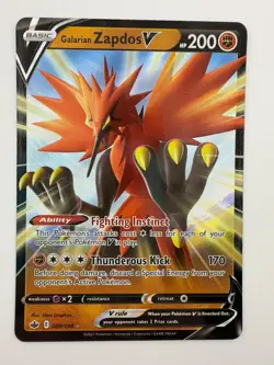 Pokemon TCG Galarian Zapdos V 080/198 Chilling Reign Full Art Holo Rare NM - Image 1