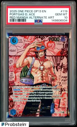 2025 One Piece OP13 EN Red Manga Alternate Art #119 Portgas D. Ace PSA 10 - Image 1