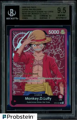 Monkey.D.Luffy ST01-001 Super Pre-Release 2022 One Piece Straw Hat Crew BGS 9.5 - Image 1