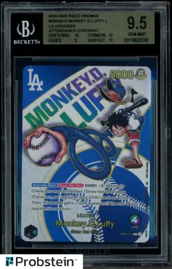 2025 ONE PIECE PROMOS DODGERS X ONE PIECE NIGHT #010 MONKEY D. LUFFY BGS 9.5 - Image 1