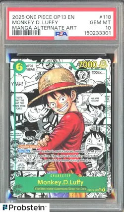 2025 One Piece OP13 En Manga Alternate Art #118 Monkey D. Luffy PSA 10 GEM MINT - Image 1