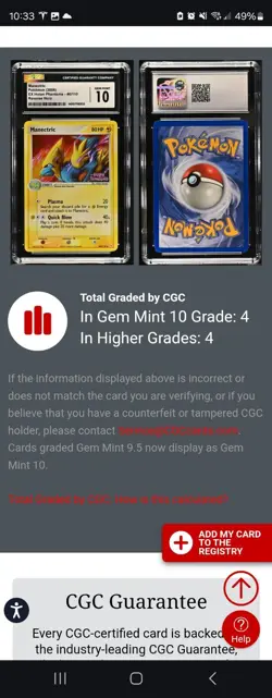 (POP 4) CGC 10 GEM MINT Manectric REVERSE HOLO 46/110 Ex Holon Phantoms Pokemon - Image 4