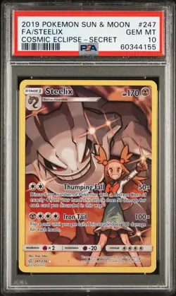 2019 POKEMON SUN & MOON COSMIC ECLIPSE SECRET #247 FULL ART/STEELIX PSA 10 - Image 1