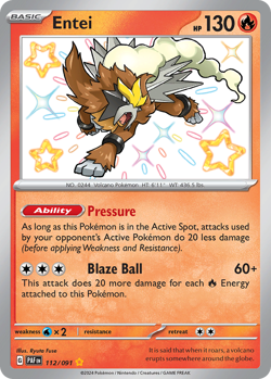 Entei 112/091 Shiny Rare Paldean Fates Pokemon Holo NM/M - Image 1