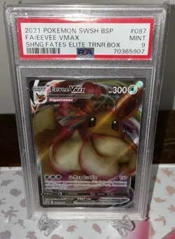 2021 Pokemon TCG Shining Fates Eevee VMAX FA #087 PSA Mint 9 Full Art Card - Image 1