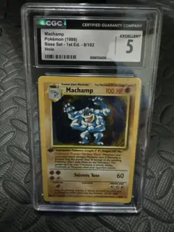 Pokemon 1999 Machamp Base Set - 1st Edition- 8/102 Holo CGC 5 - Image 1