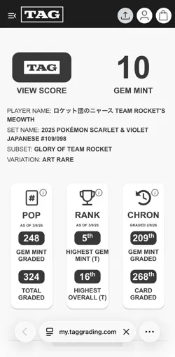 Pokemon Team Rocket's Meowth 109/098 Sv10 Art Rare Holo Japanese TAG 10 2025 - Image 2