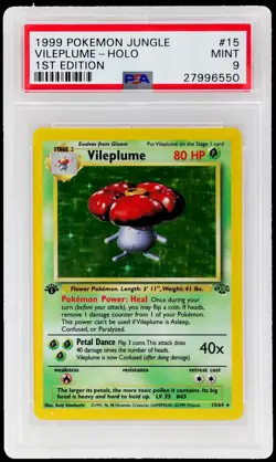 1999 Pokemon Jungle Vileplume #15 PSA 9 1st Edition Holo Mint - Image 1