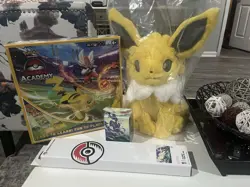 Pokemon Center Lot. 17” Jolteon Plush. 2022 Battle Academy. Playmat And Deck Box - Image 1