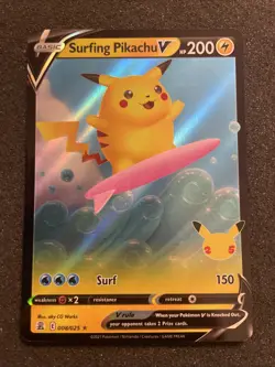 Surfing Pikachu V Pokemon TCG Celebrations 25th Anniversary Holo 08/025 M-NM - Image 1