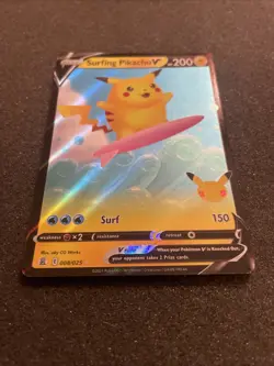Surfing Pikachu V Pokemon TCG Celebrations 25th Anniversary Holo 08/025 M-NM - Image 4