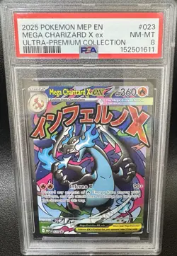 Pokemon 2025 Me: Mega Evolution Promo Mega Charizard X ex 023 Holo English PSA 8 - Image 1