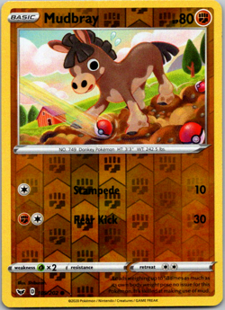 Mudbray 105/202 Sword & Shield Base Reverse Holo Pokemon TCG NM - Image 1