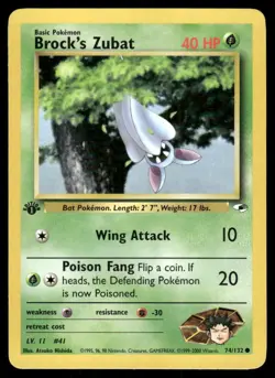 Pokemon Tcg Brock's Zubat [1st Edition] #74 Pokemon Gym Heroes LP - Image 1