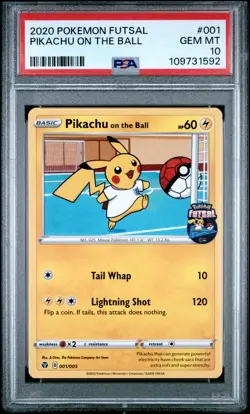 2020 POKEMON FUTSAL #001 PIKACHU ON THE BALL PSA 10 - Image 1