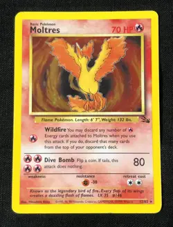 Pokemon 1999 Moltres Fossil Holo Card 12/62 Rare MP - Image 1