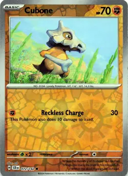 Cubone 072/142 Pokemon Stellar Crown SV07 Reverse Holo Common Card NM - Image 1