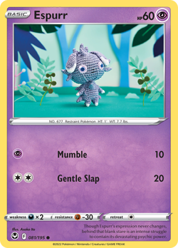 Espurr 081/195 C Silver Tempest Pokemon Reverse Holo NM/M - Image 1