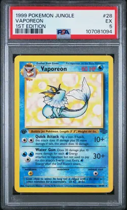 1999 POKEMON JUNGLE 1ST ED #28 VAPOREON PSA 5 - Image 1