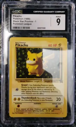 CGC 9 MINT Pikachu 1999 Black Star Promos 1 Pokemon League Pokemon Card - Image 1